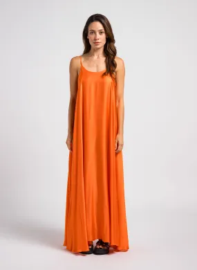 ARIA - Vestido largo holgado y vaporoso de tirantes finos en naranja