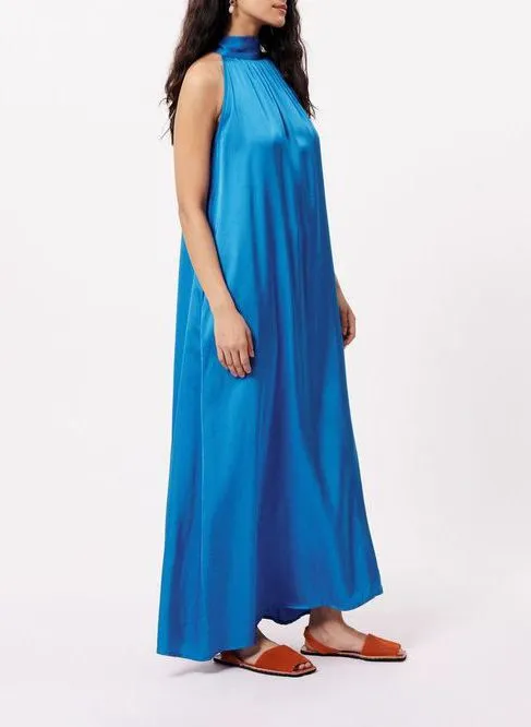 AUBERYA - Vestido largo vaporoso con cuello ajustado en azul