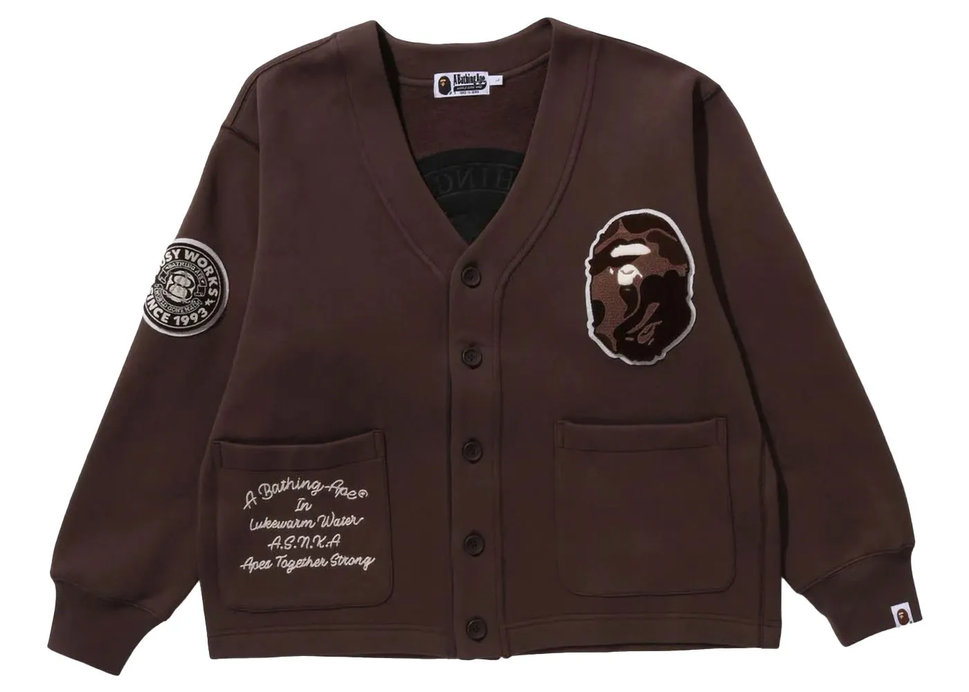 BAPE BAPE College Badges Sweat Cardigan Brown