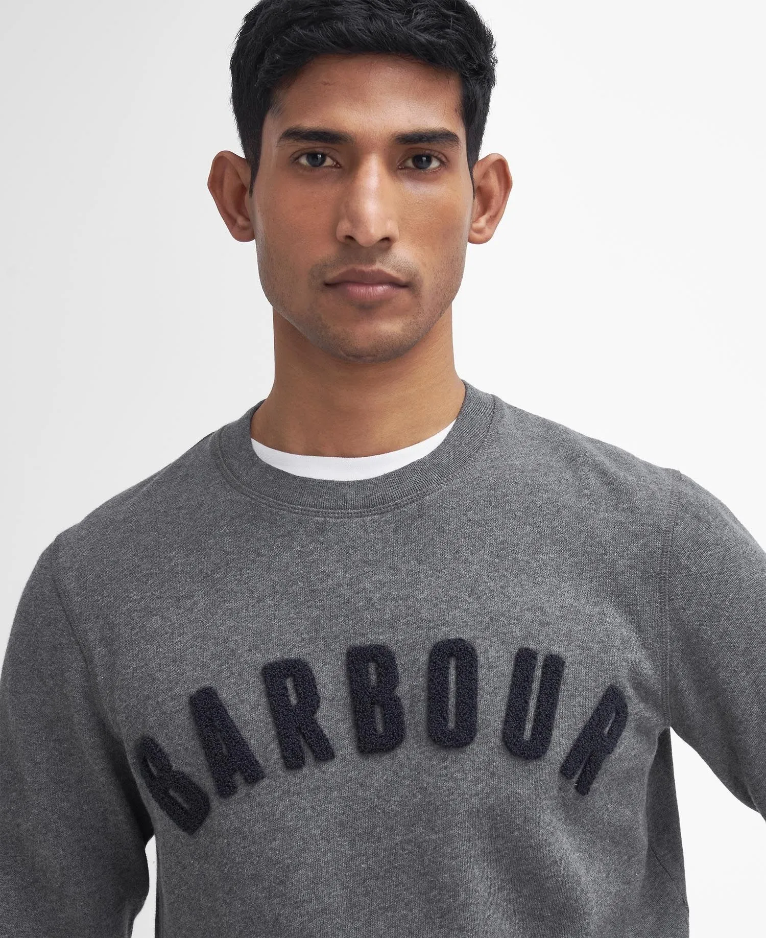 BARBOUR PREP LOGO CREW MENS SWEATSHIRT HERITAGE MID GREY MARL