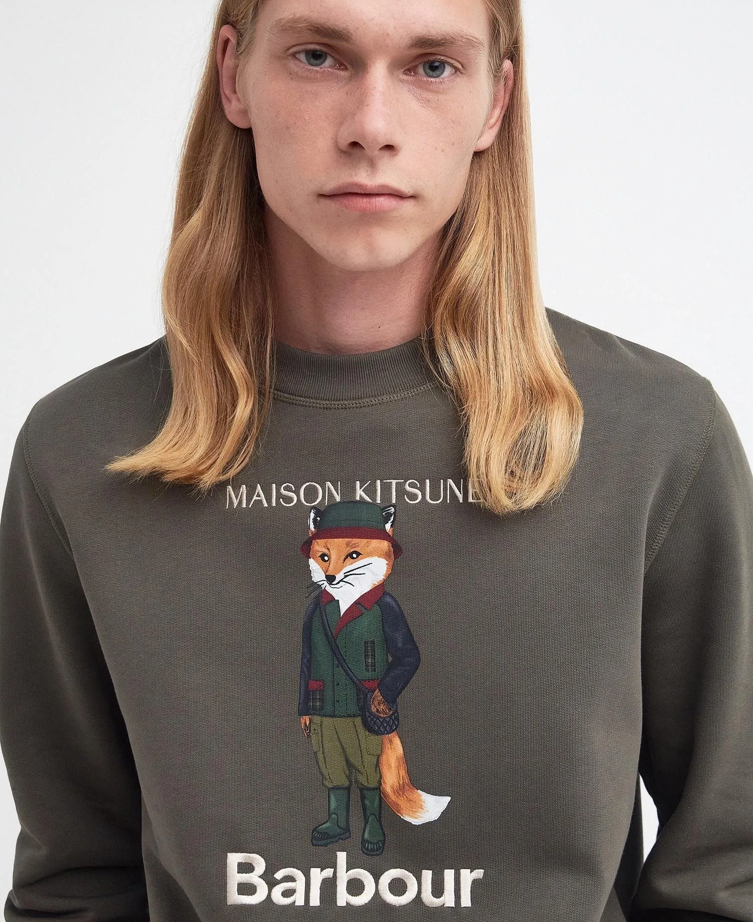 BARBOUR X MAISON KITSUNÉ BEAUFORT FOX SWEATSHIRT UNIFORM GREEN