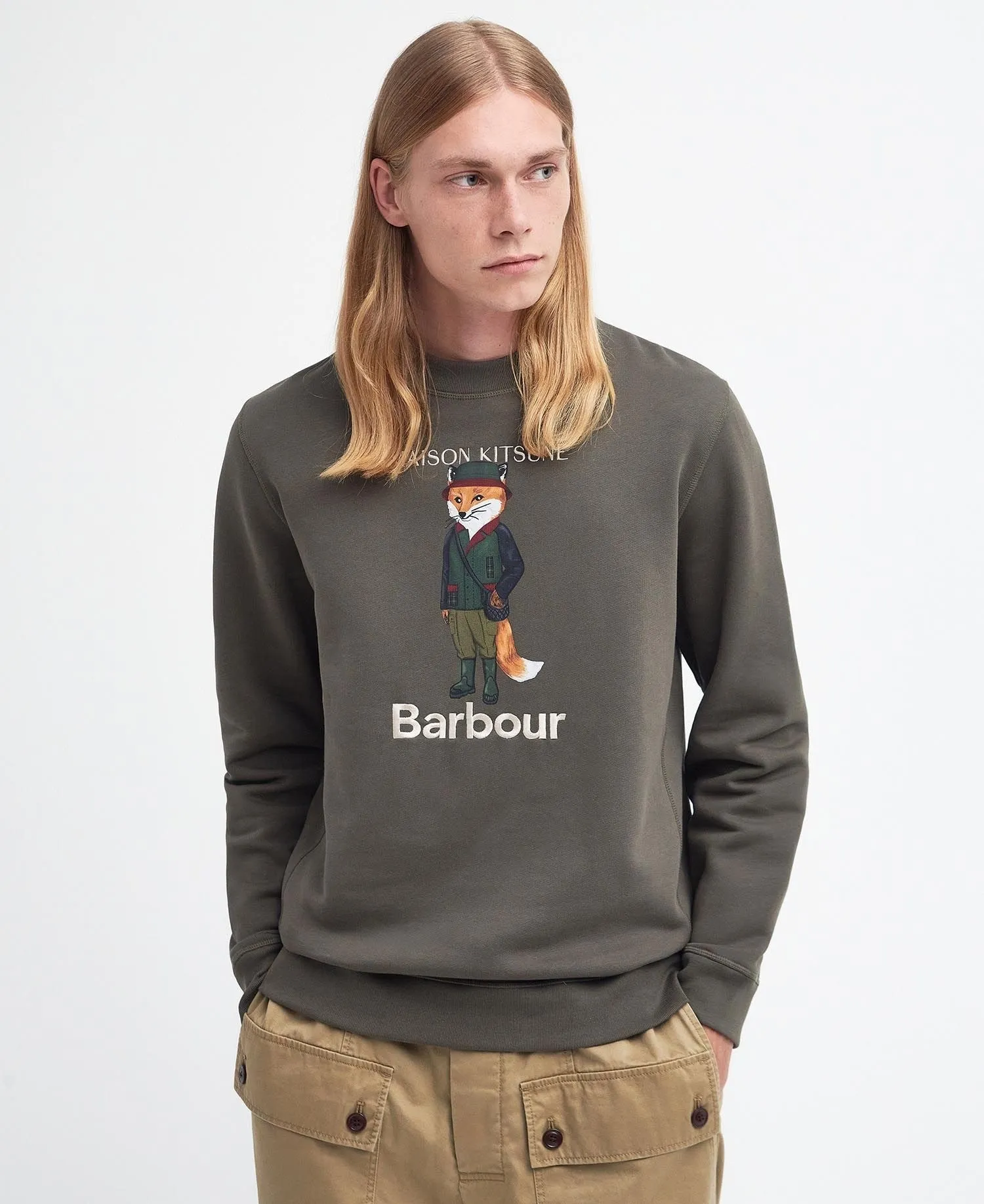 BARBOUR X MAISON KITSUNÉ BEAUFORT FOX SWEATSHIRT UNIFORM GREEN