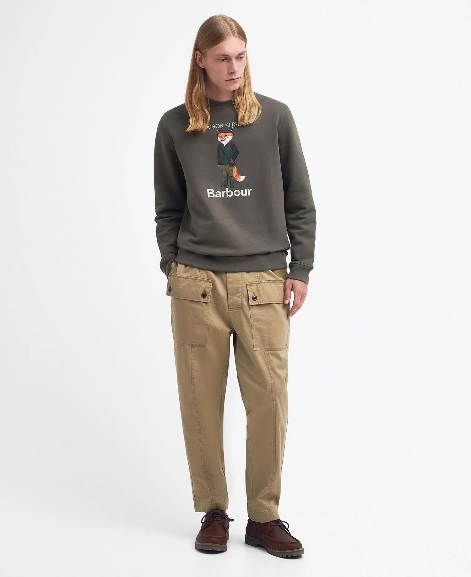 BARBOUR X MAISON KITSUNÉ BEAUFORT FOX SWEATSHIRT UNIFORM GREEN