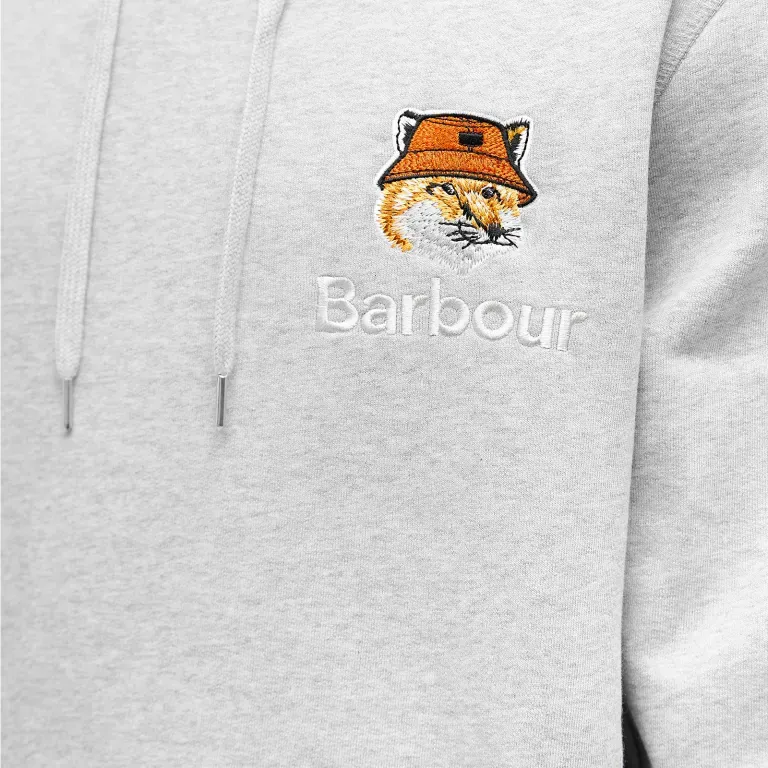 BARBOUR X MAISON KITSUNÉ FOX HEAD HOODIE SWEATSHIRT GREY MARL