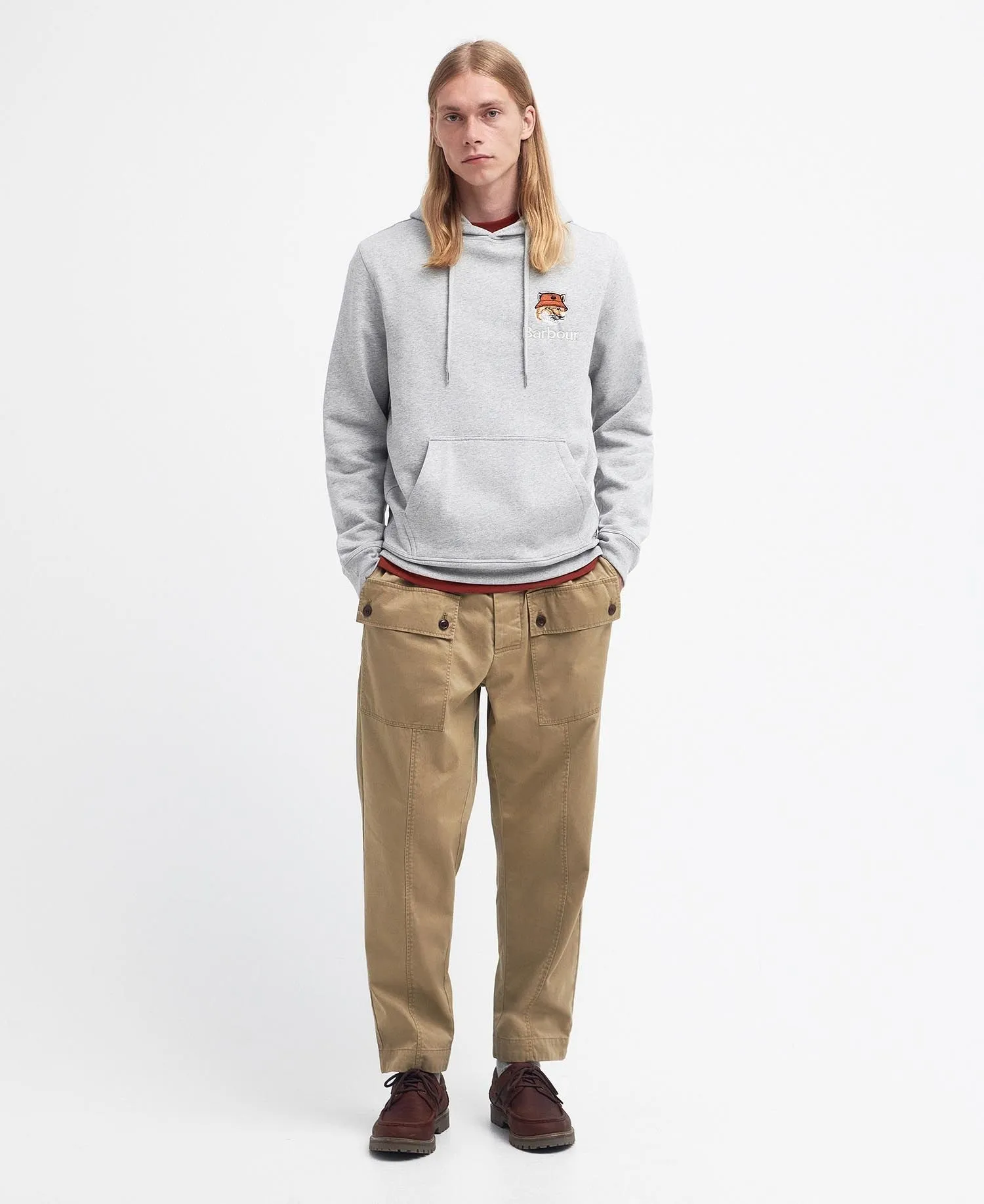 BARBOUR X MAISON KITSUNÉ FOX HEAD HOODIE SWEATSHIRT GREY MARL