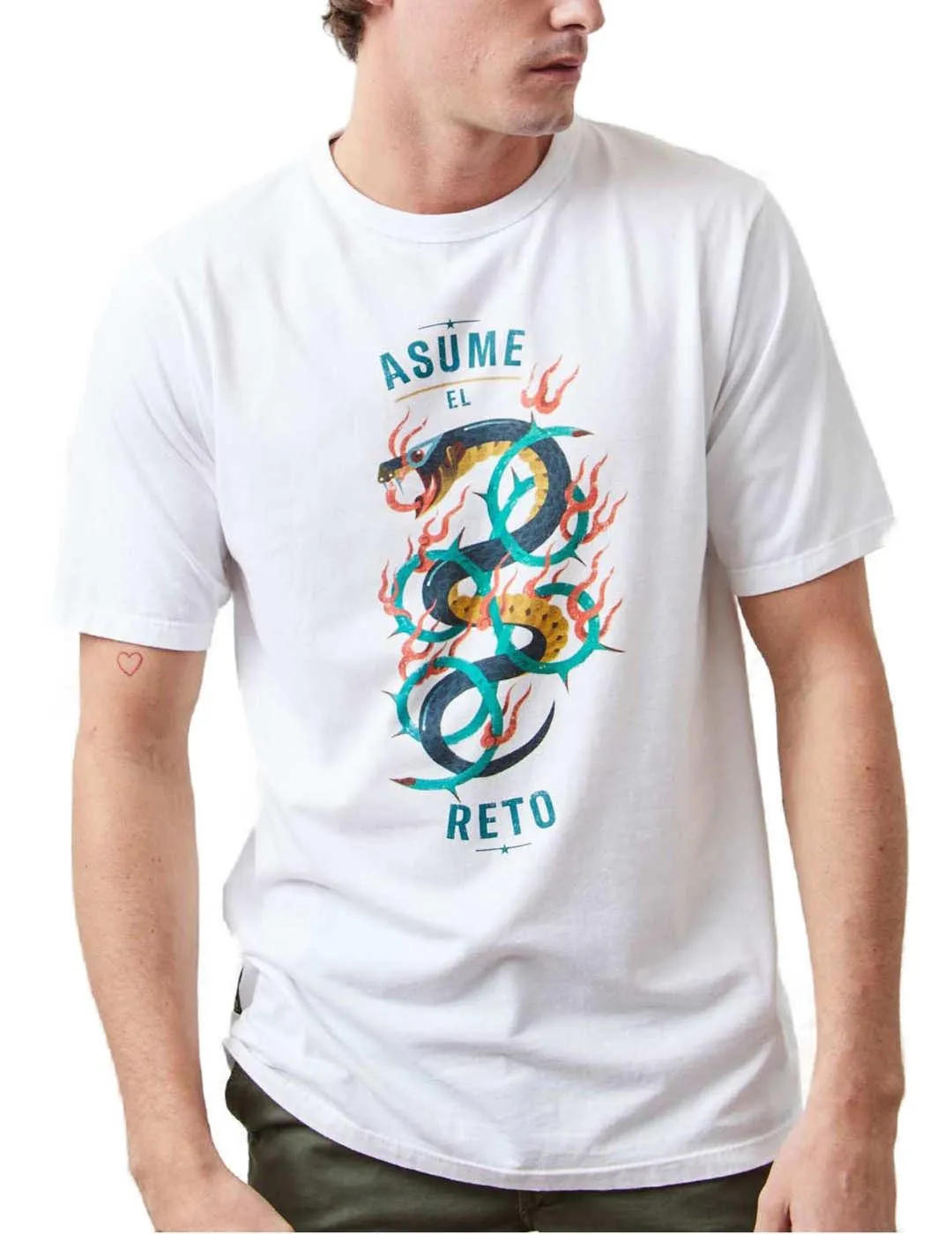 Camiseta Altonadock blanco dibujo serpiente de hombre