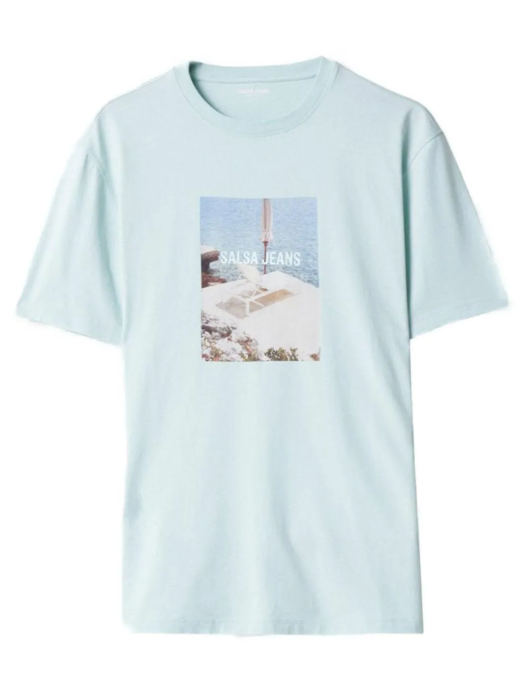 Camiseta Salsa azul turquesa paisaje manga corta para hombre