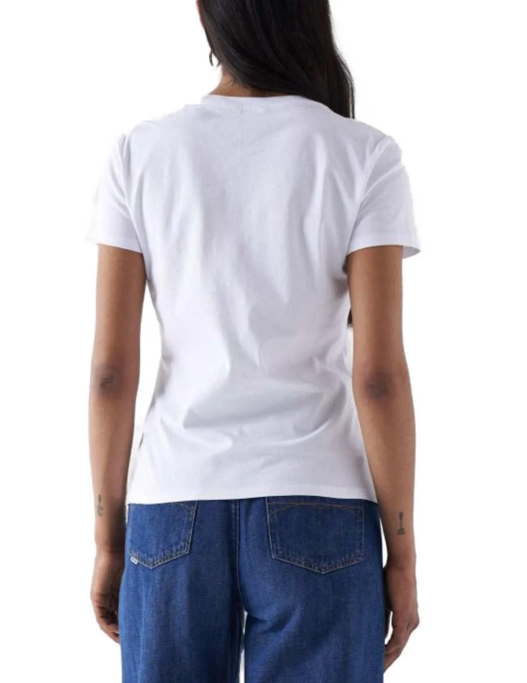 Camiseta Salsa blanca con cuentas manga corta de mujer