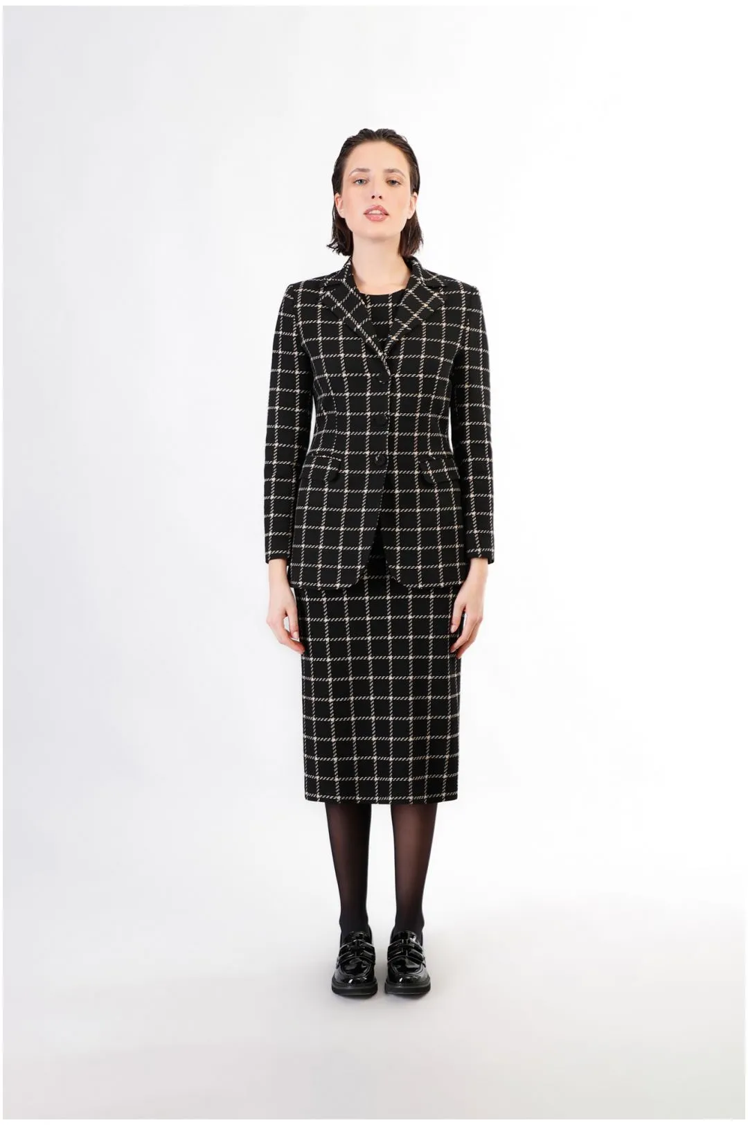 chaqueta de abotonadura sencilla en tejido jacquard multiblack plaid