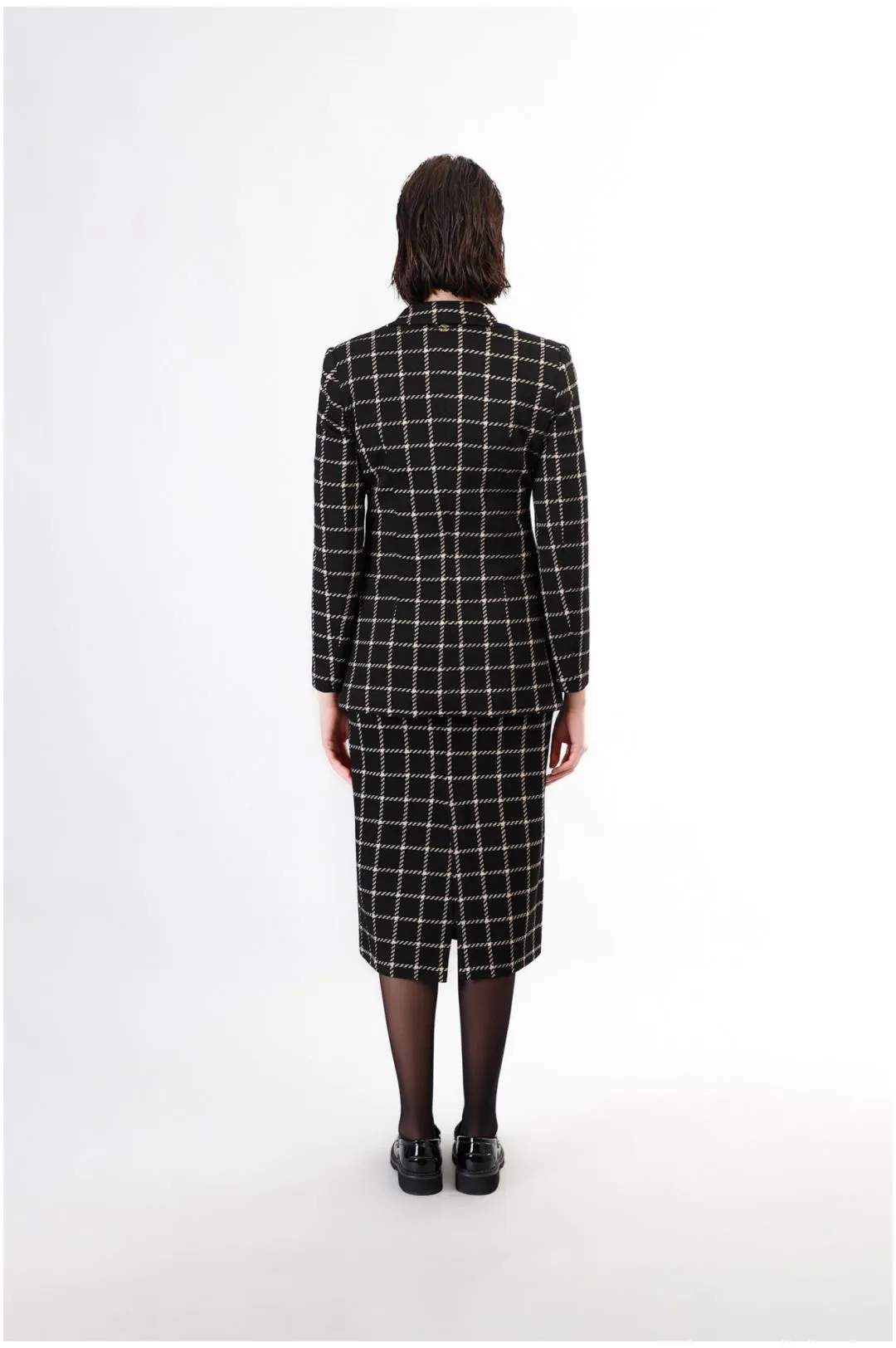 chaqueta de abotonadura sencilla en tejido jacquard multiblack plaid