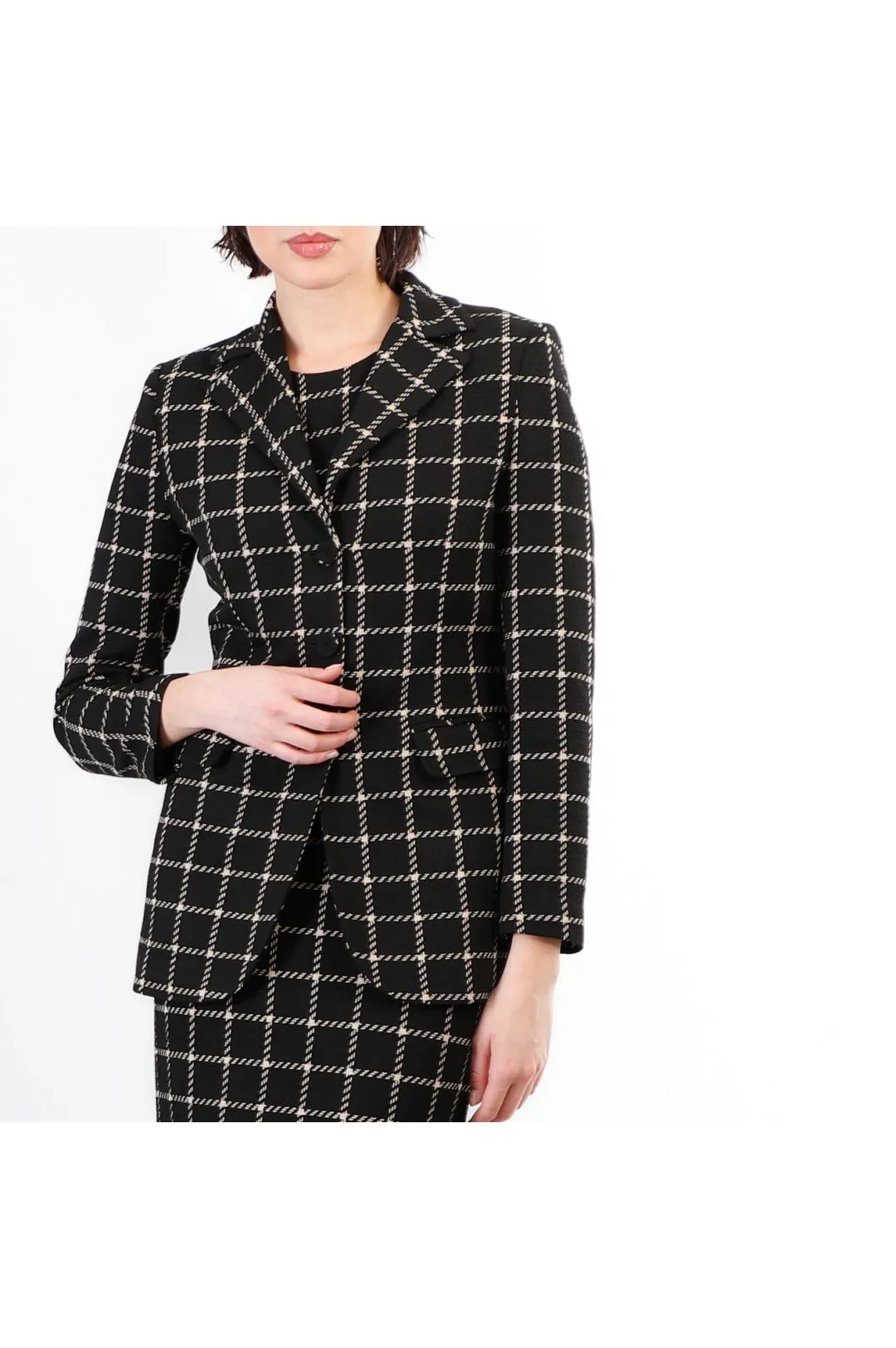 chaqueta de abotonadura sencilla en tejido jacquard multiblack plaid