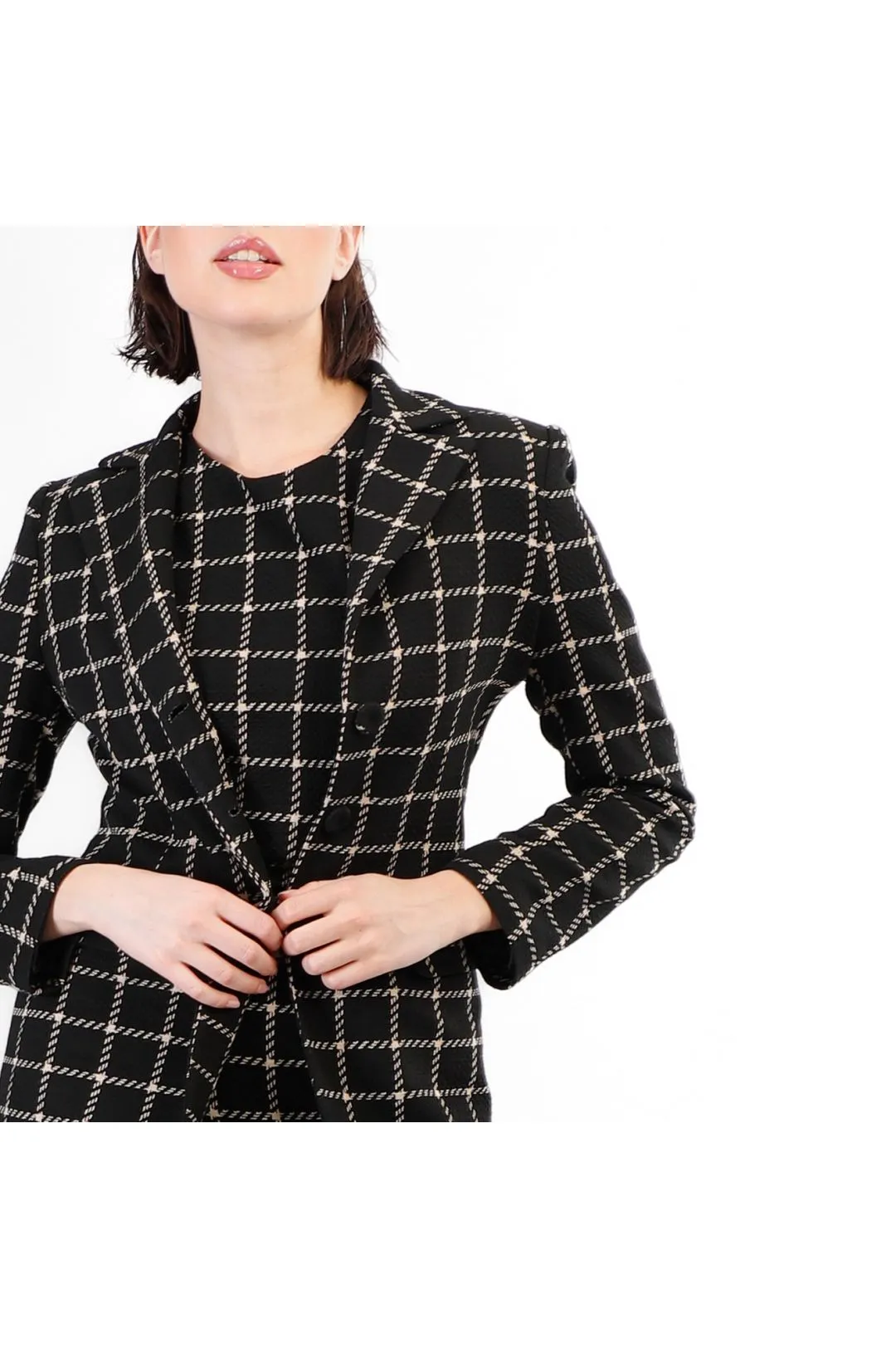 chaqueta de abotonadura sencilla en tejido jacquard multiblack plaid