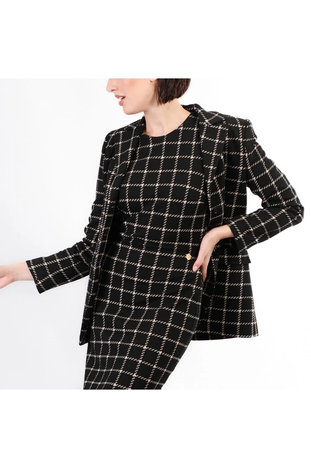 chaqueta de abotonadura sencilla en tejido jacquard multiblack plaid