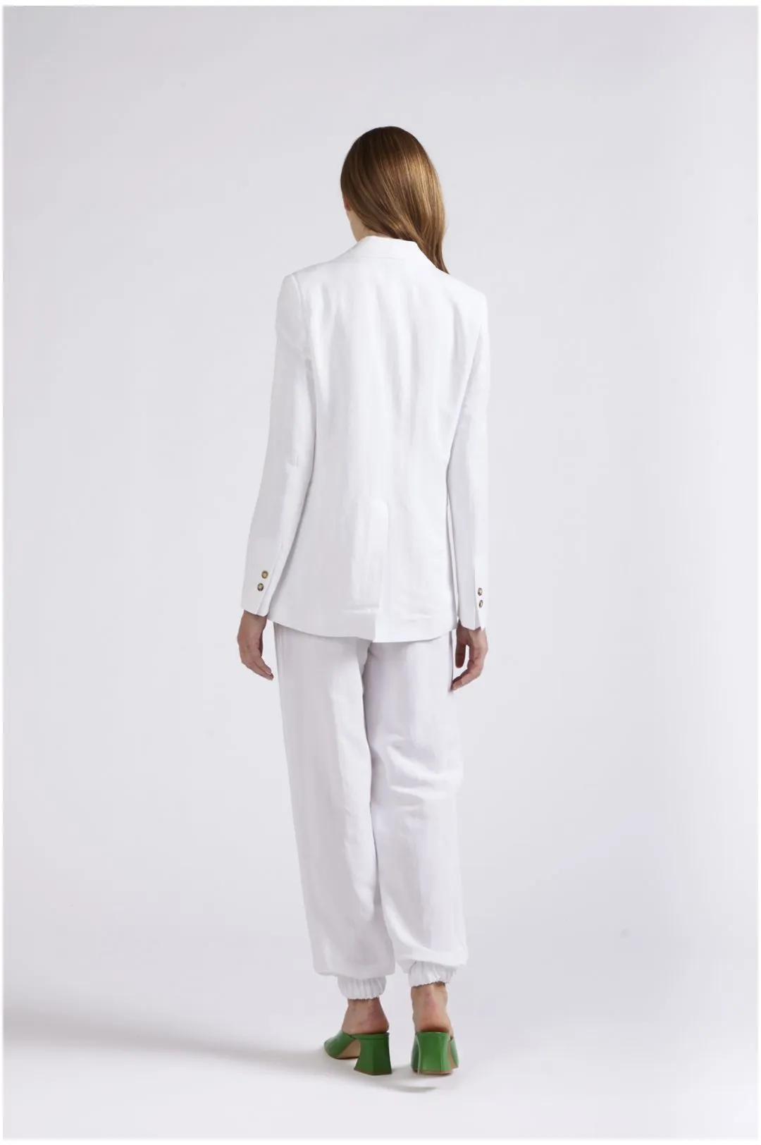 chaqueta de botonadura simple en mezcla de lino white