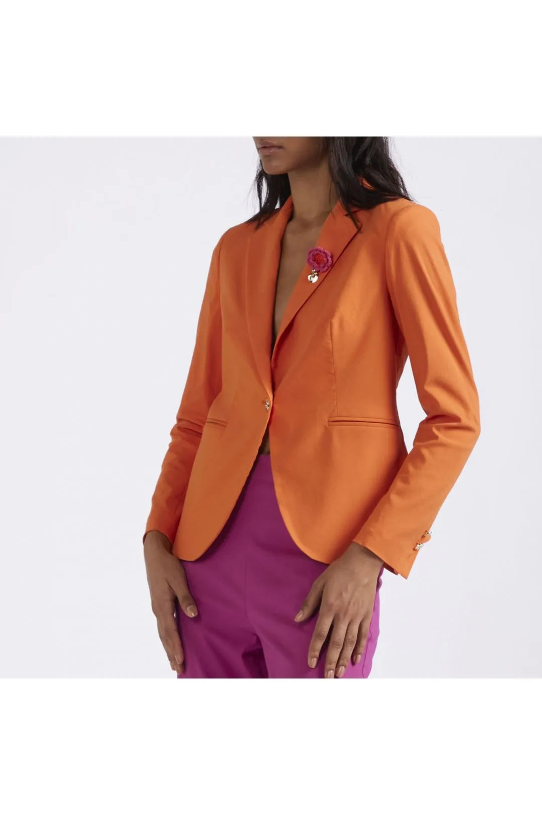 chaqueta de botonadura simple en tejido superstretch orange