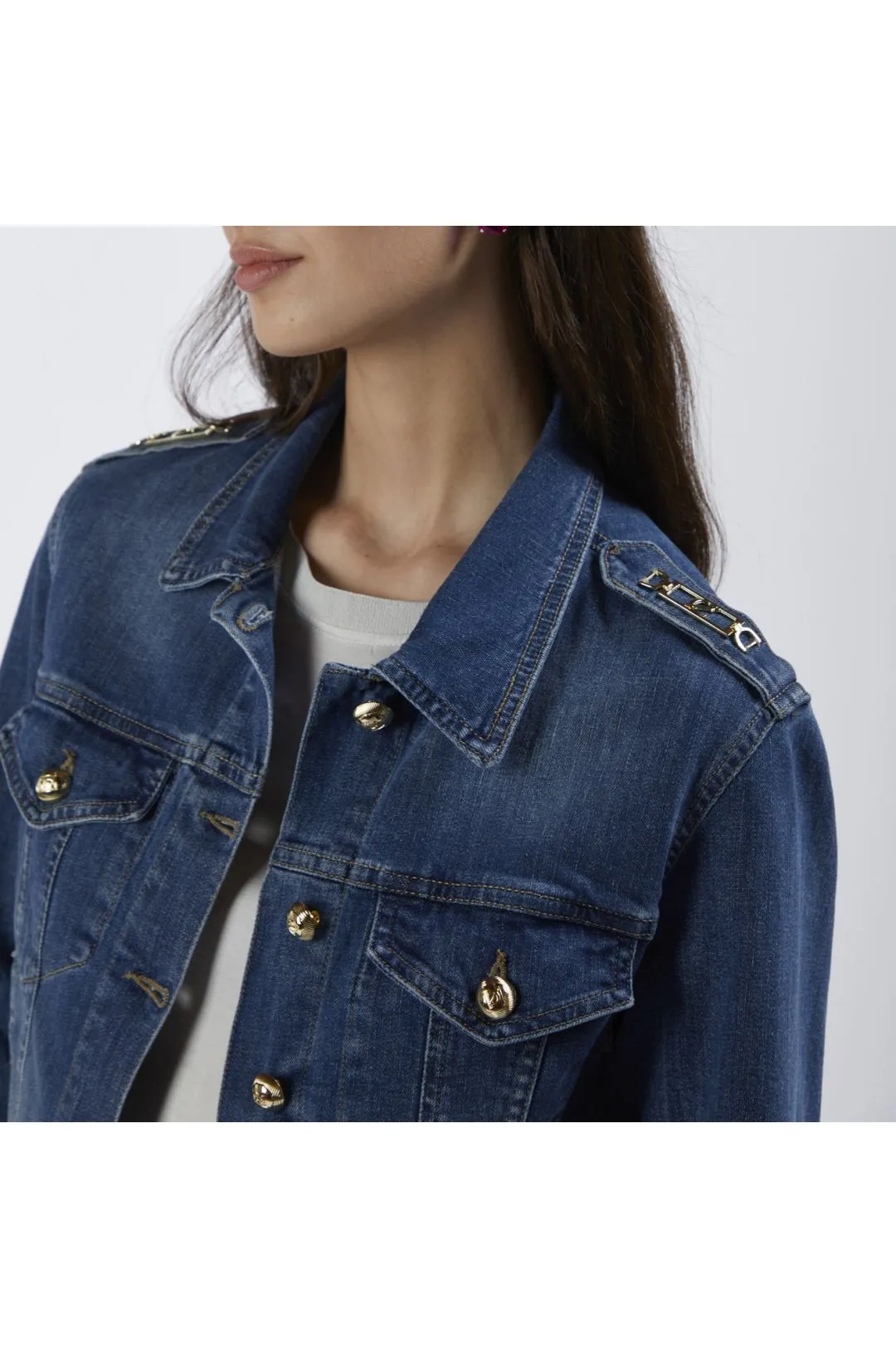 chaqueta de denim con placas medium blue