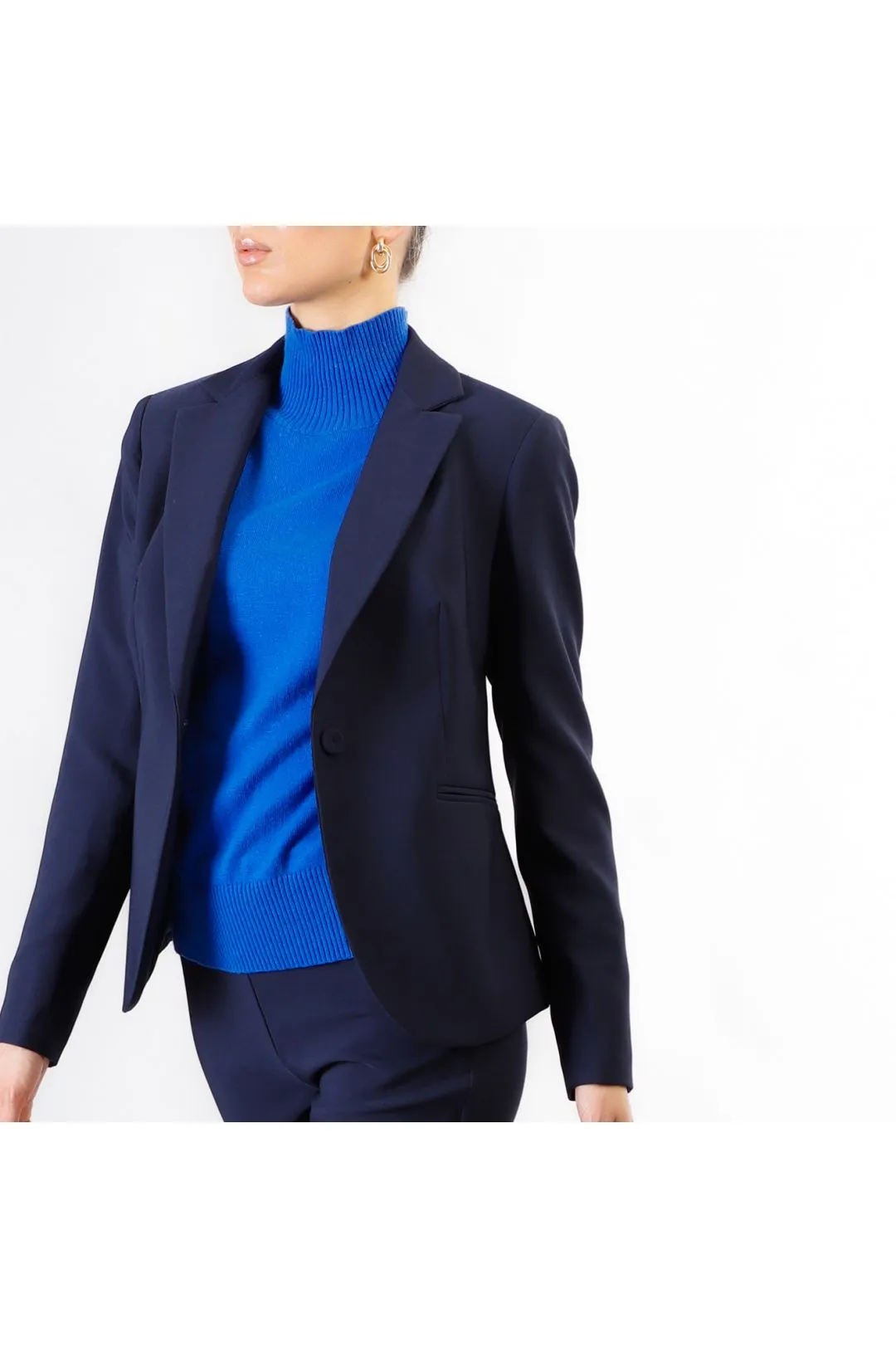 chaqueta de tejido bielástico con botonadura sencilla navy