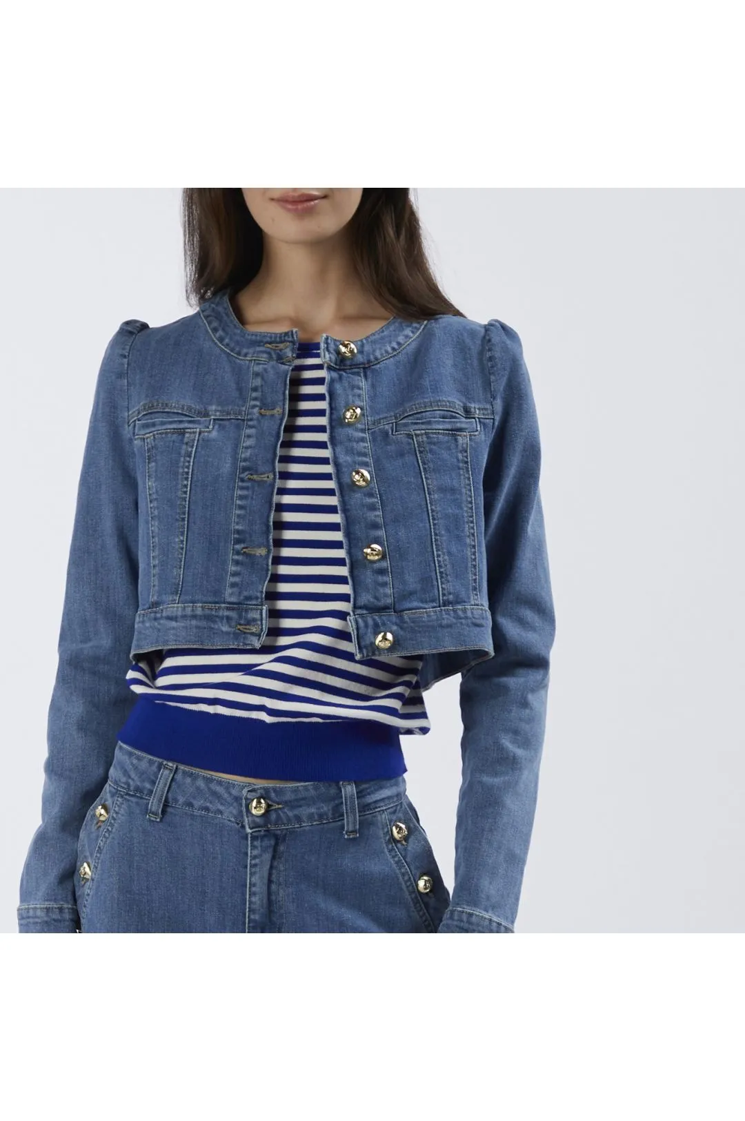 chaqueta denim con cuello redondo sky