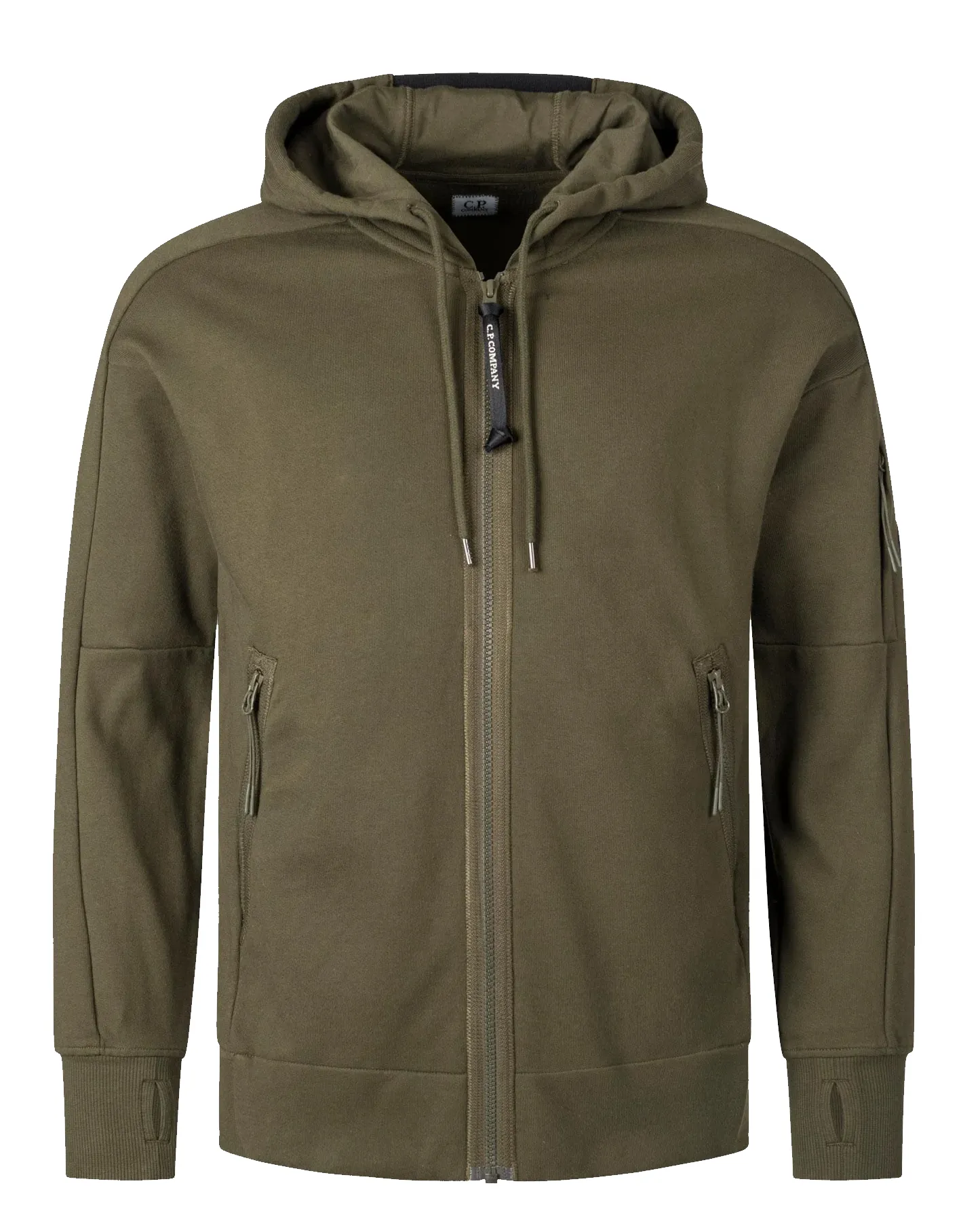 C.P. COMPANY DIAGONAL RAISED FLEECE ZIPPED HOODED SWEATSHIRT IVY GREEN