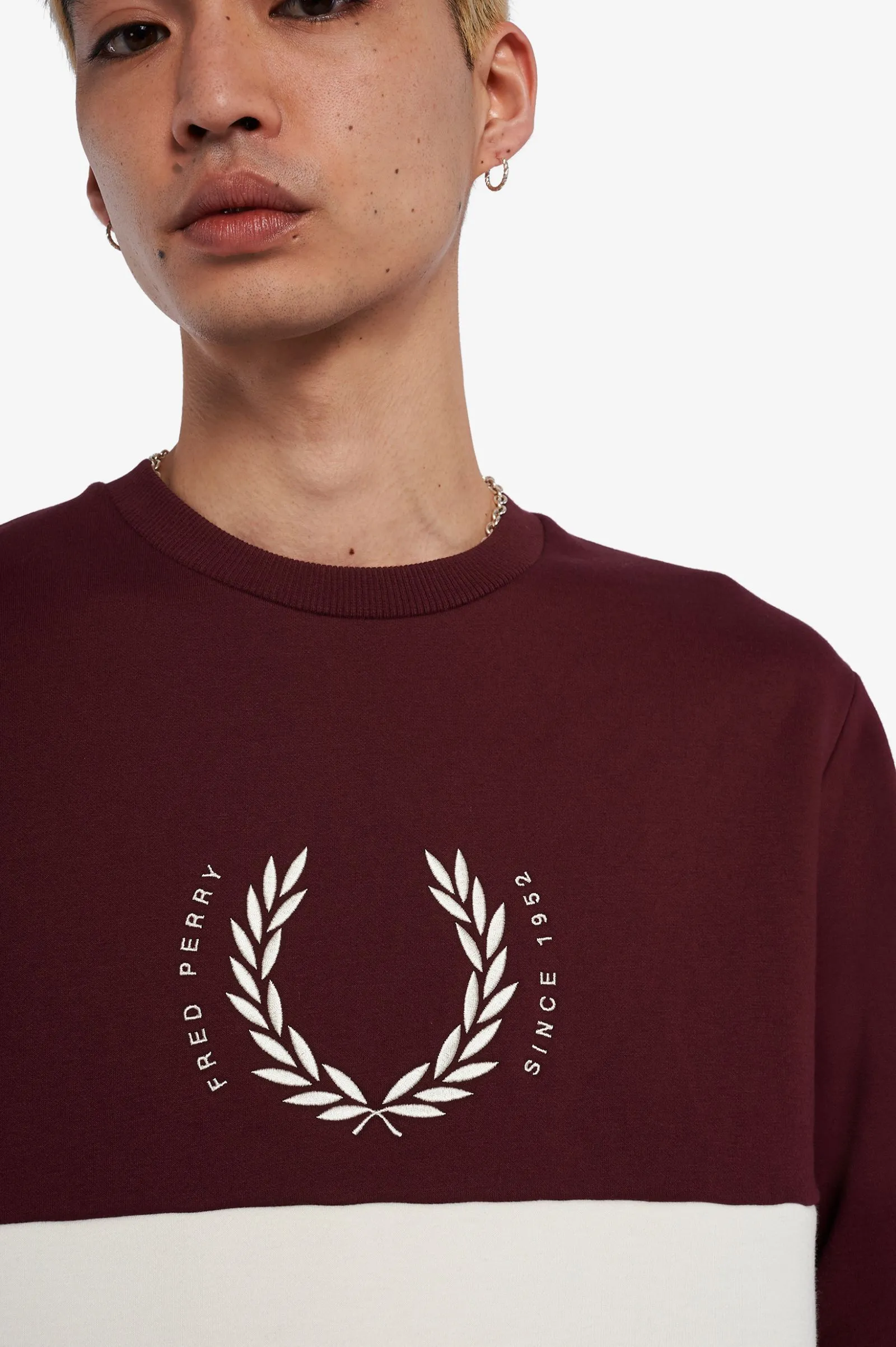 FRED PERRY CIRCLE COLOUR BLOCK SWEATSHIRT OXBLOOD