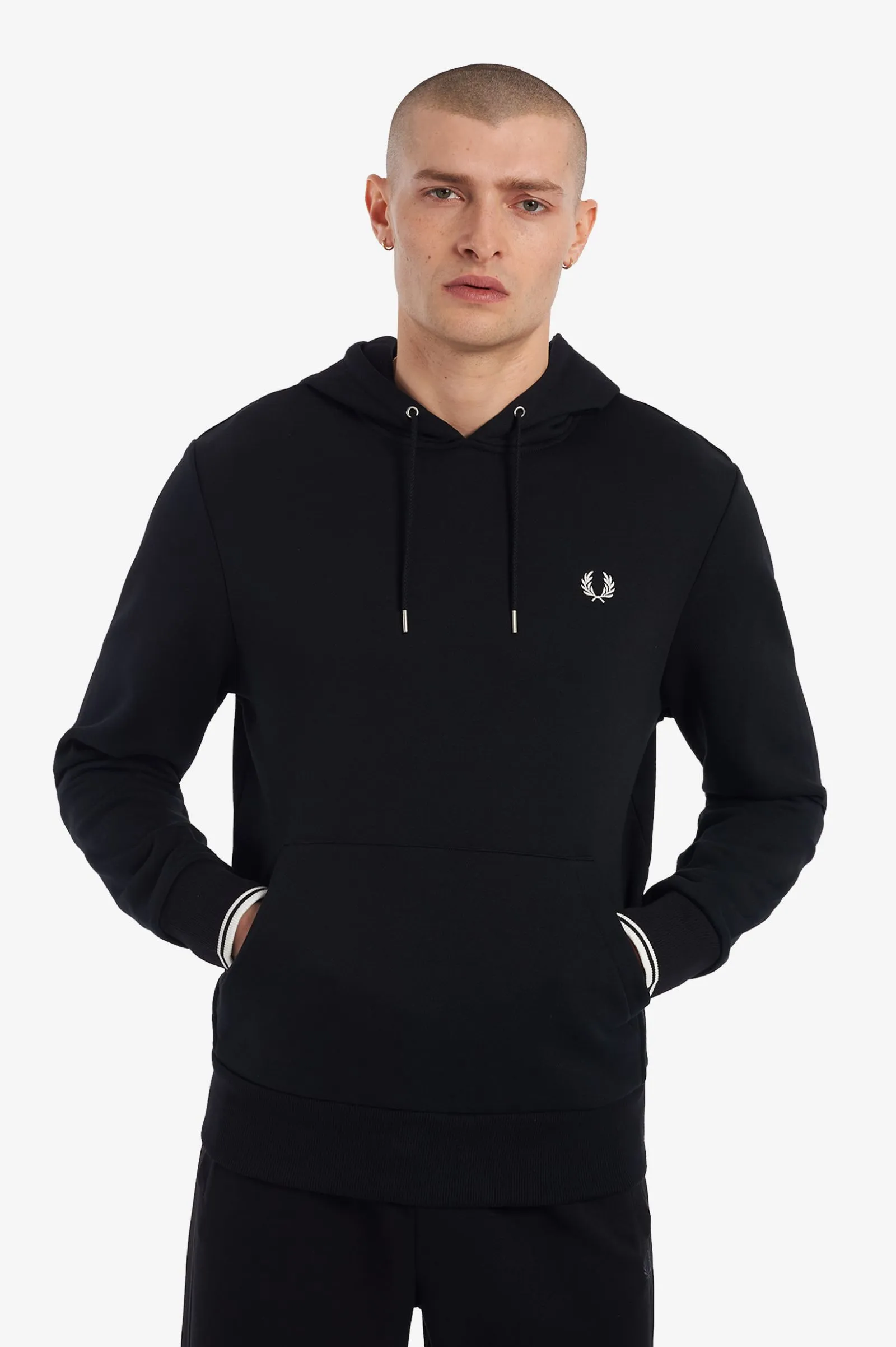 FRED PERRY TIPPED HOODED SWEATSHIRT BLACK