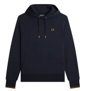 FRED PERRY TIPPED HOODED SWEATSHIRT NAVY & DARK CARAMEL