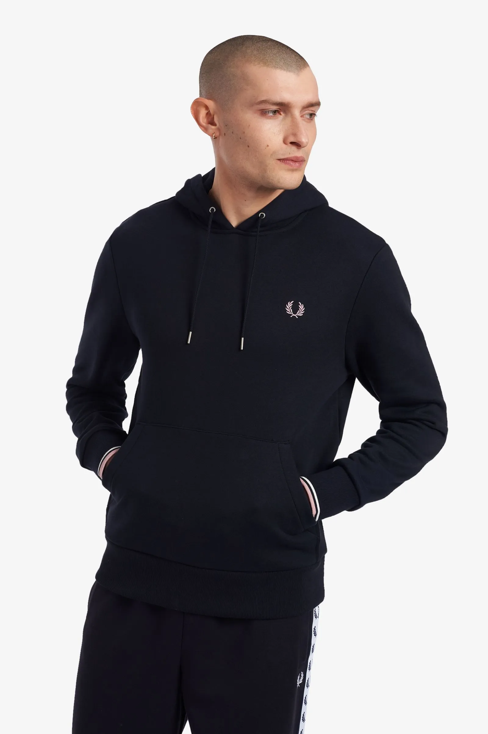 FRED PERRY TIPPED HOODED SWEATSHIRT NAVY