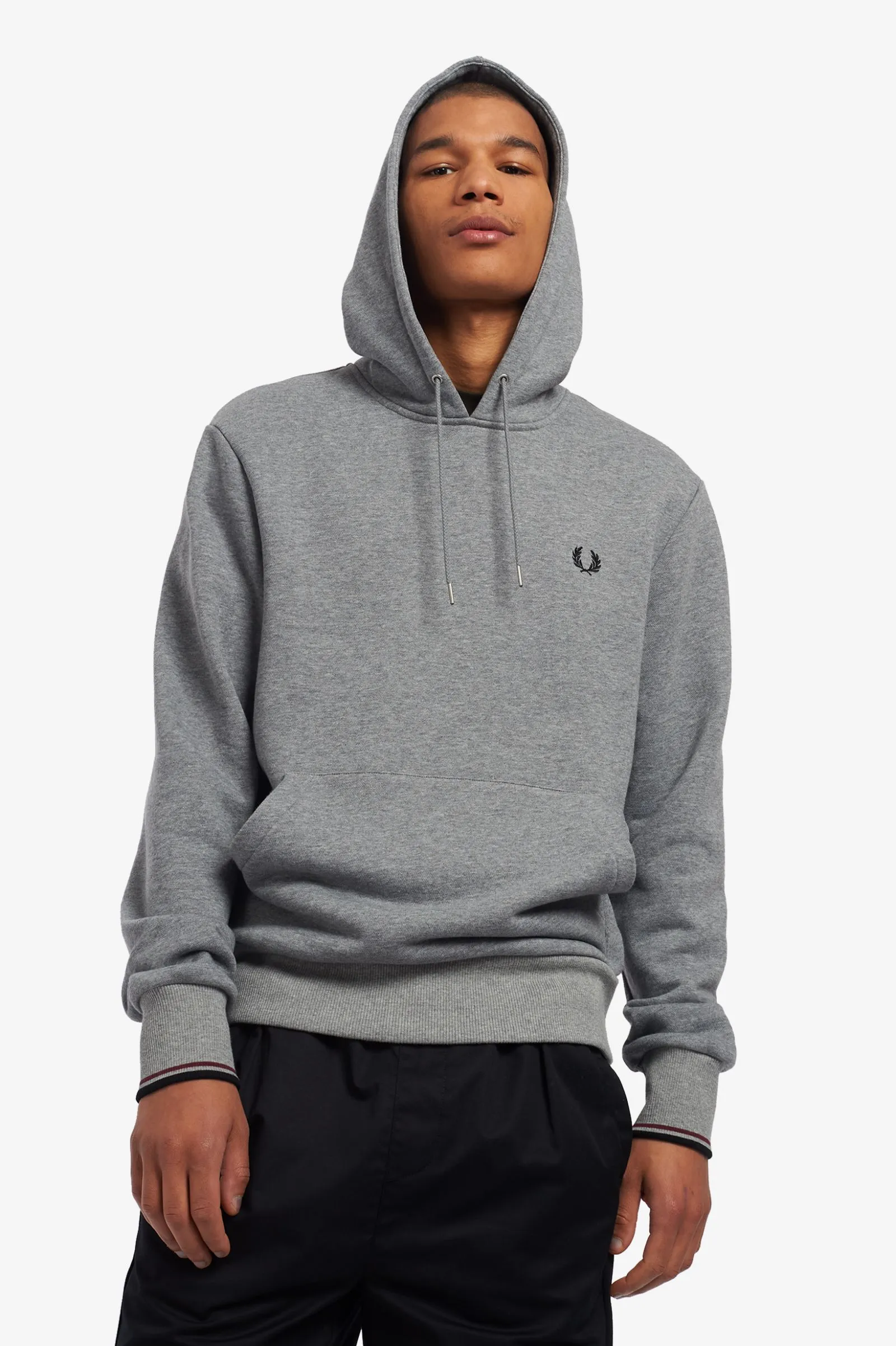 FRED PERRY TIPPED HOODED SWEATSHIRT STEEL MARL