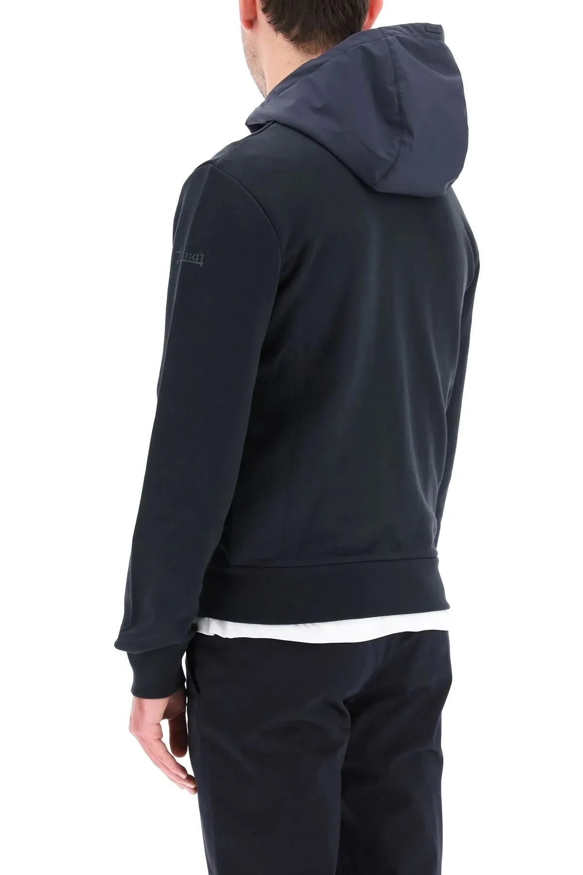 HERNO LAMINAR ZIP HOODED SWEATSHIRT BLUE