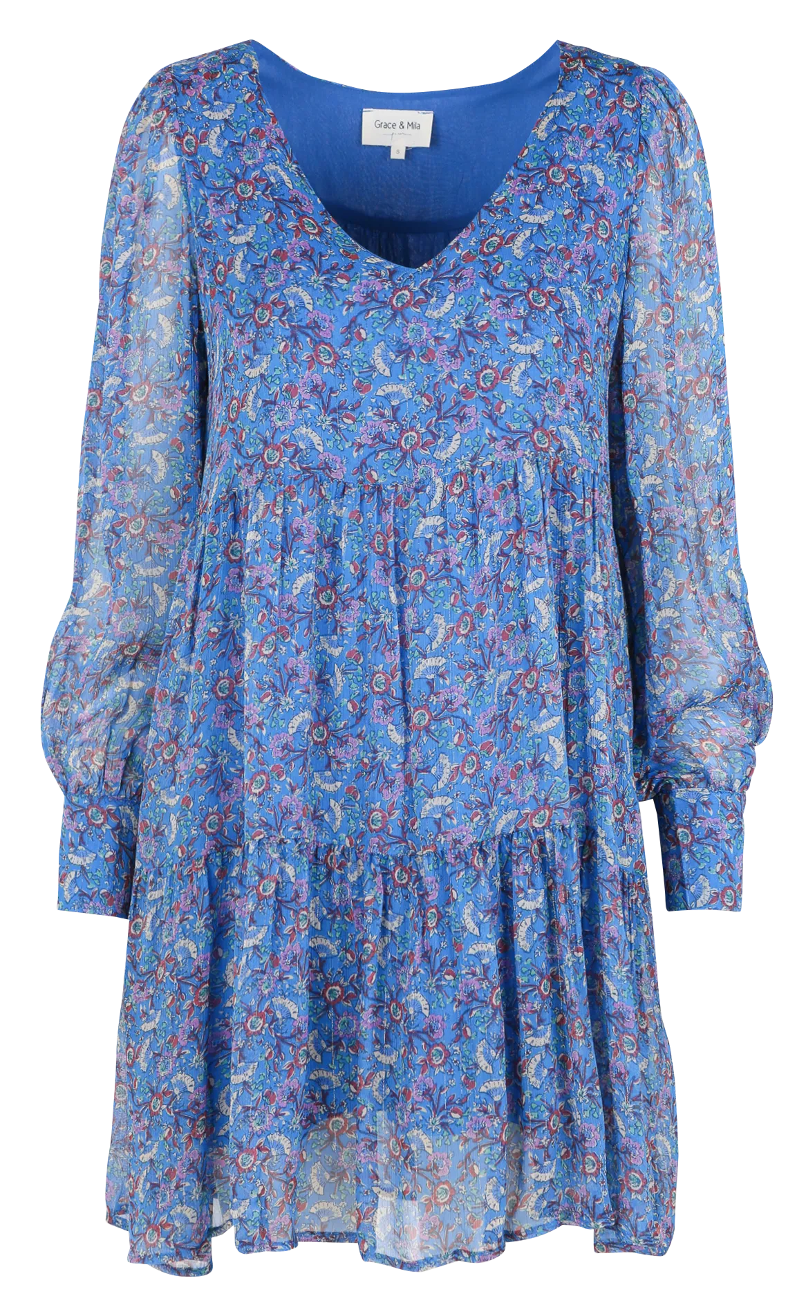 MARLISE - Vestido corto estampado con cuello redondo en azul