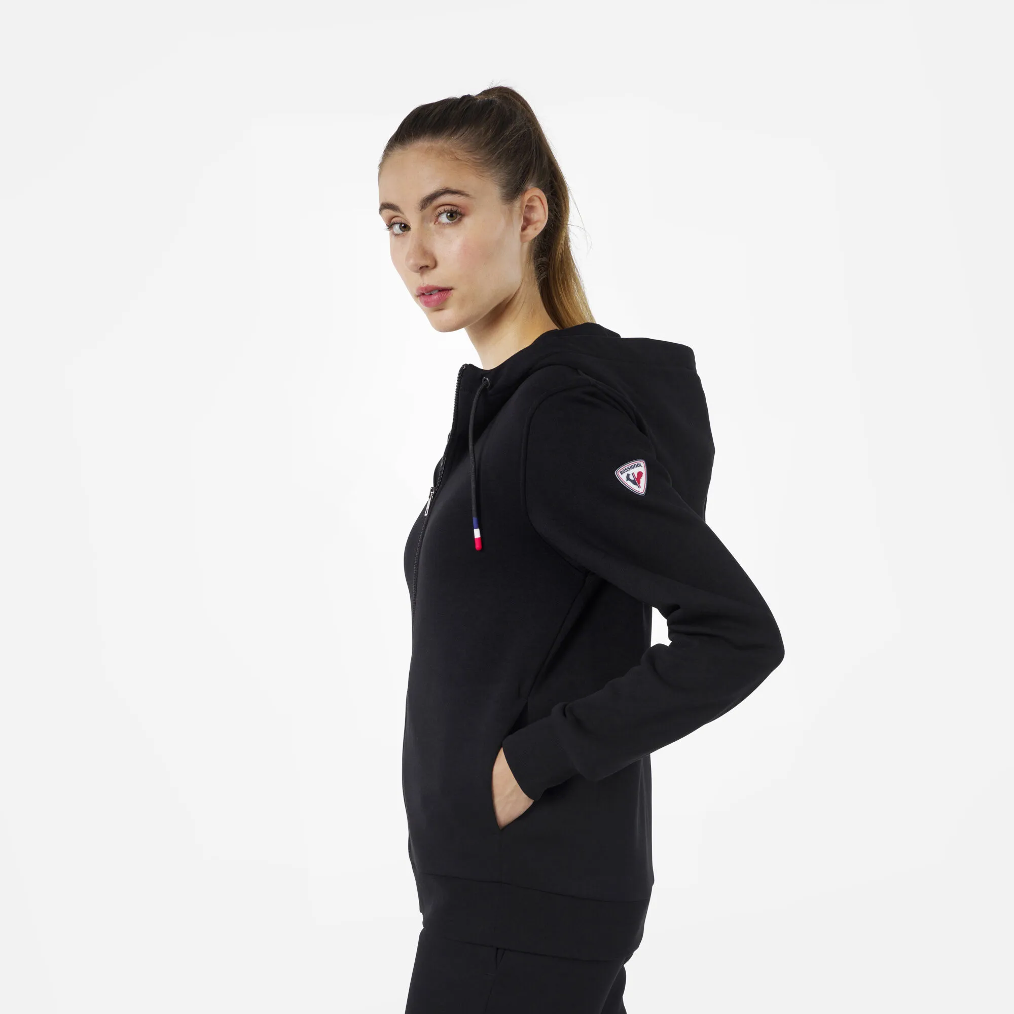 Sudadera afelpada con capucha y cremallera integral Logo para mujer