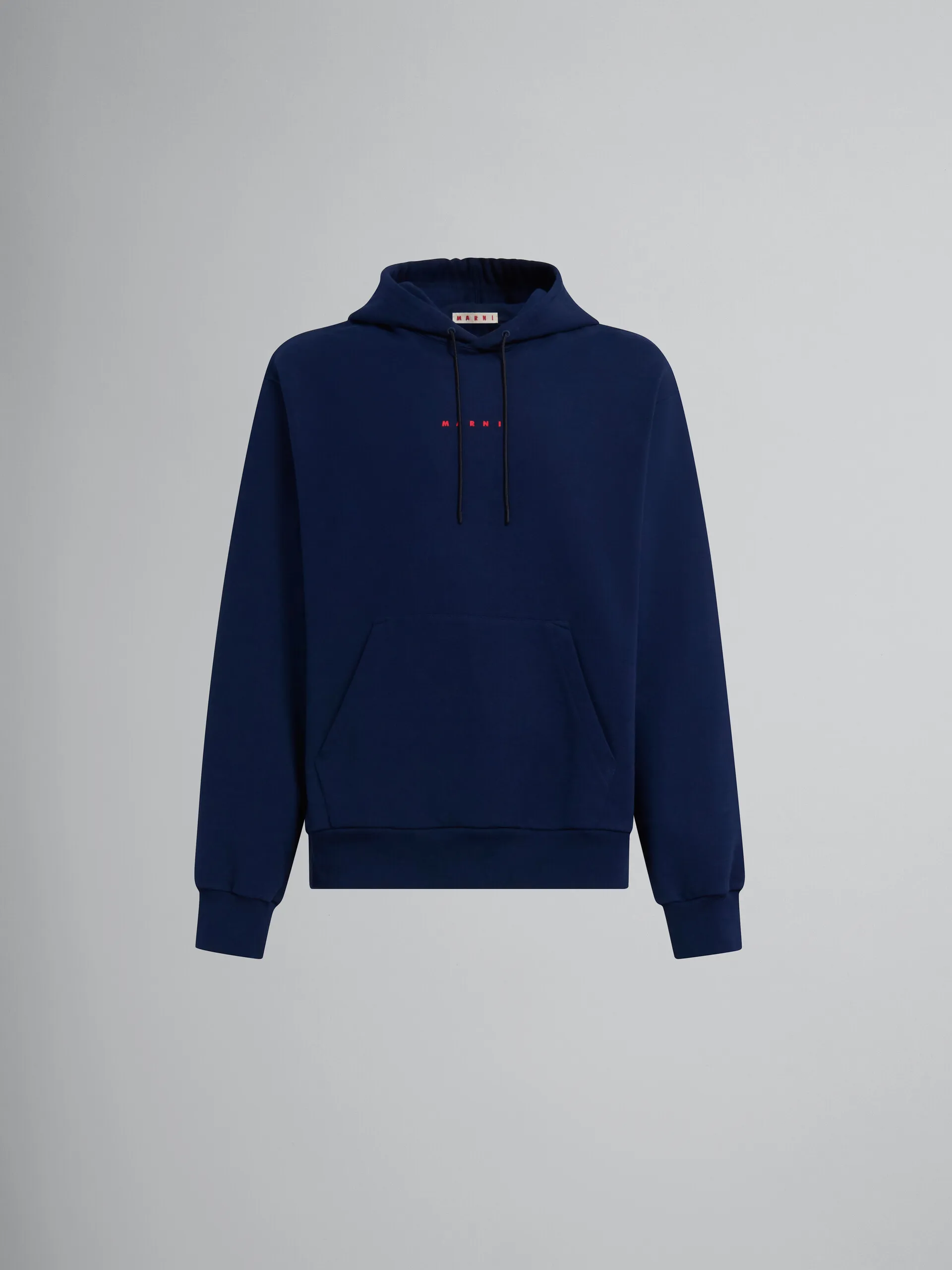 Sudadera azul de algodón ecológico con capucha y miniestampado Marni