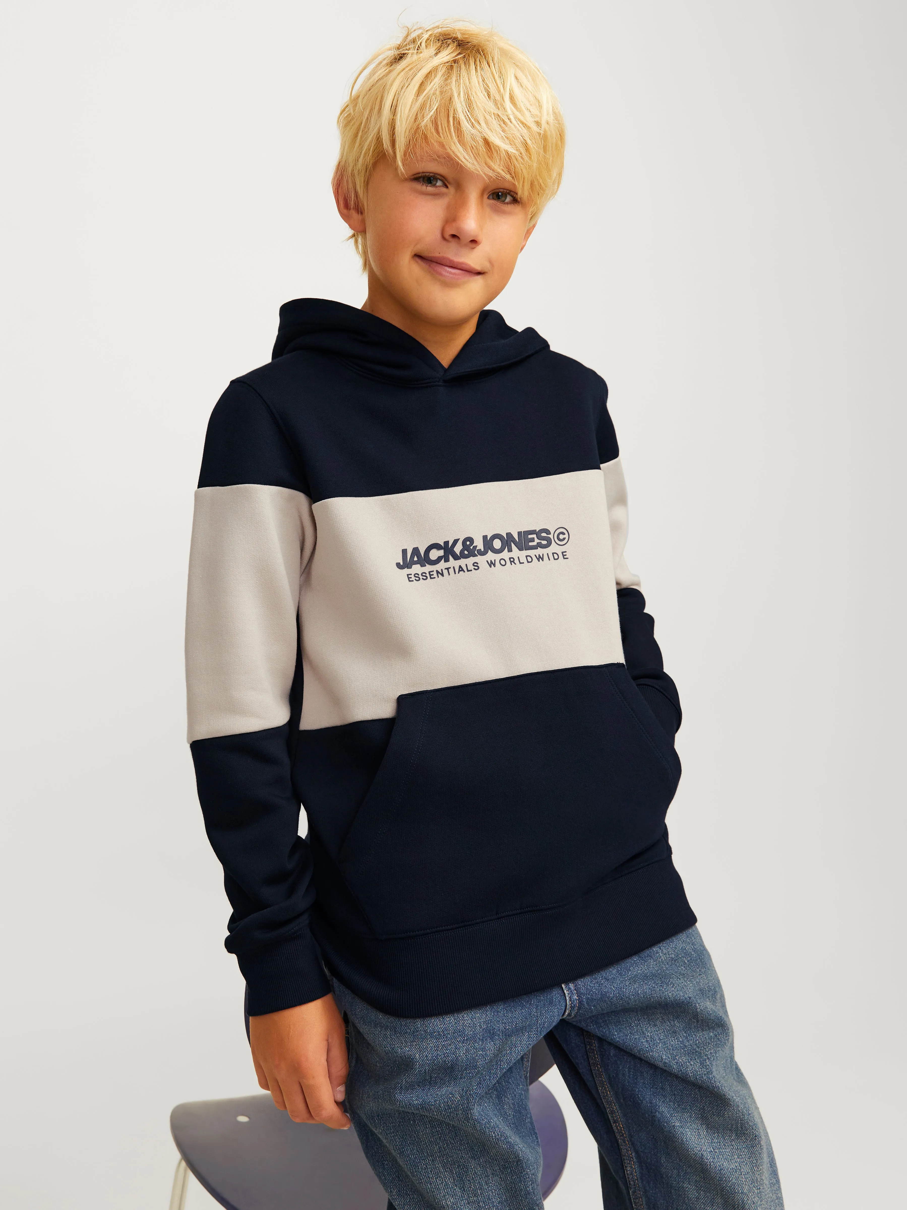 Sudadera con capucha Logotipo Junior | Azul oscuro | Jack & Jones®