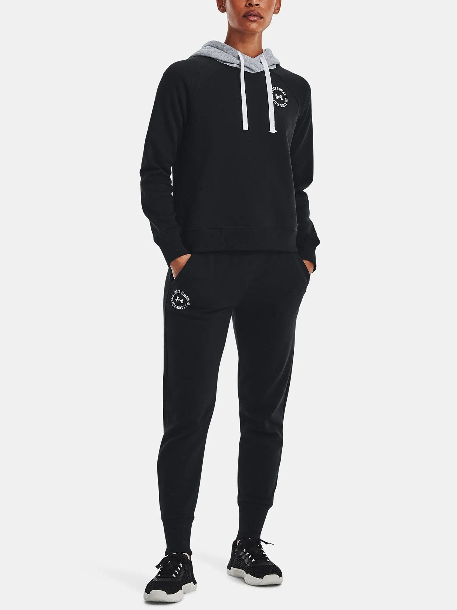 sudadera Under Armour Rival Fleece Colorblock - Black/Steel Medium Heather - women´s