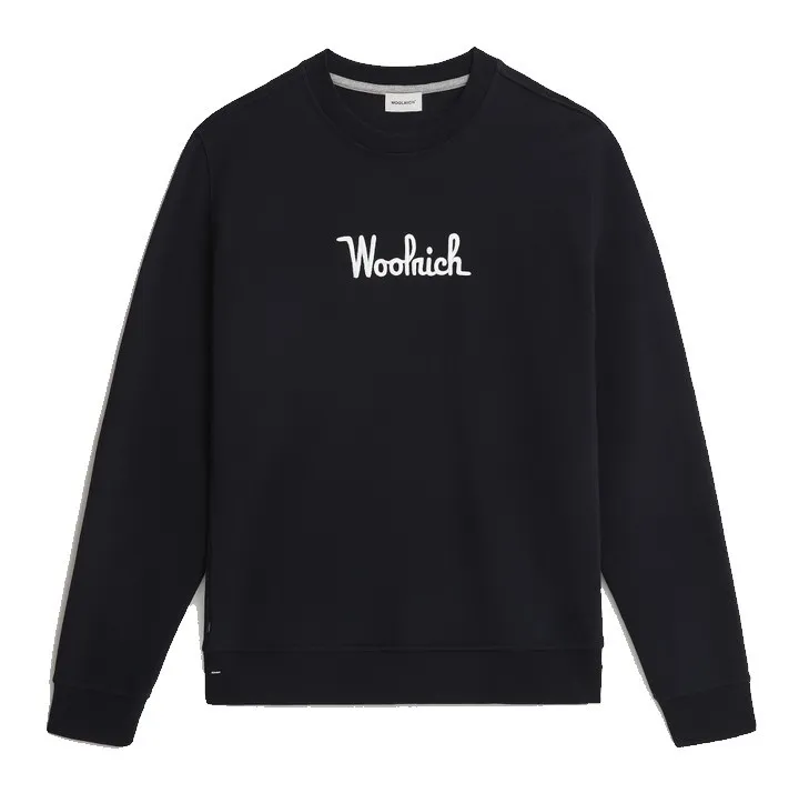 WOOLRICH ESSENTIAL CREWNECK SWEATSHIRT ORGANIC COTTON MELTON BLUE