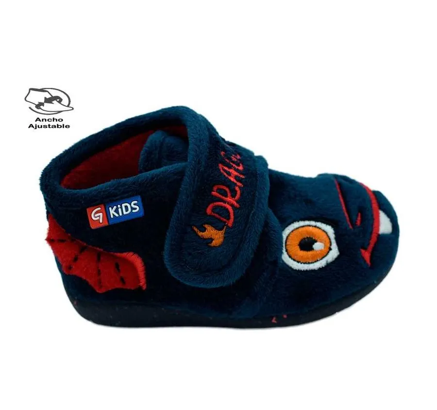 ZAPATILLA DE CASA GARZÓN N4178. 247 PARA NIÑOS CÓMODA PANTUFLA DRAGÓN VELCRO SUATEX MARINO ROJO 26596