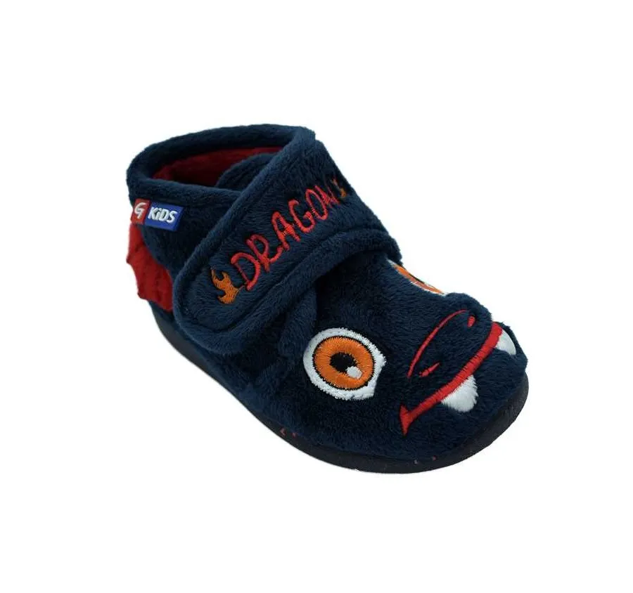 ZAPATILLA DE CASA GARZÓN N4178. 247 PARA NIÑOS CÓMODA PANTUFLA DRAGÓN VELCRO SUATEX MARINO ROJO 26596