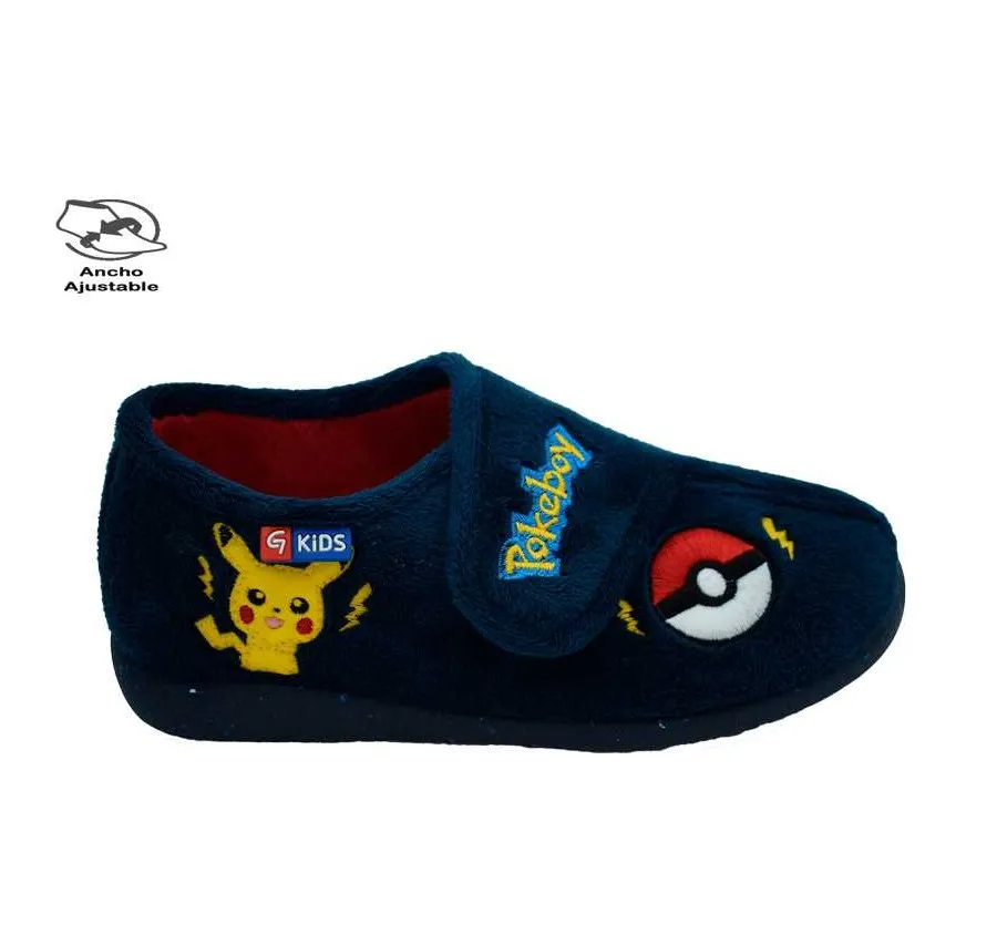 ZAPATILLA GARZÓN N4244.247 DE CASA PARA NIÑOS CÓMODA COPETE VELCRO SUATEX MARINO BORDADO POKEBOY 27377