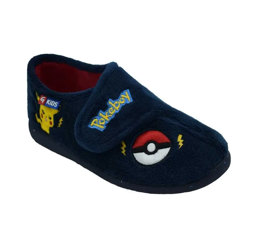 ZAPATILLA GARZÓN N4244.247 DE CASA PARA NIÑOS CÓMODA COPETE VELCRO SUATEX MARINO BORDADO POKEBOY 27377