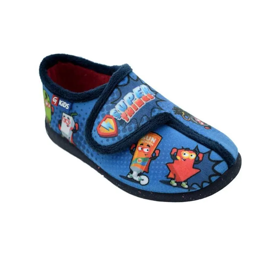 ZAPATILLA GARZÓN N4340.246 DE CASA PARA NIÑOS GARZÓN PANTUFLA VELCRO SUAPRINT SUPER THINGS MARINO/ROJO 26597