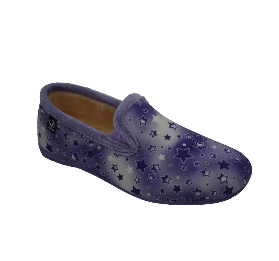 ZAPATILLA JAVER 3-99 DE CASA ELÁSTICOS LILA MUY CÓMODA PARA NIÑOS ESTAMPADO ESTRELLAS 27308