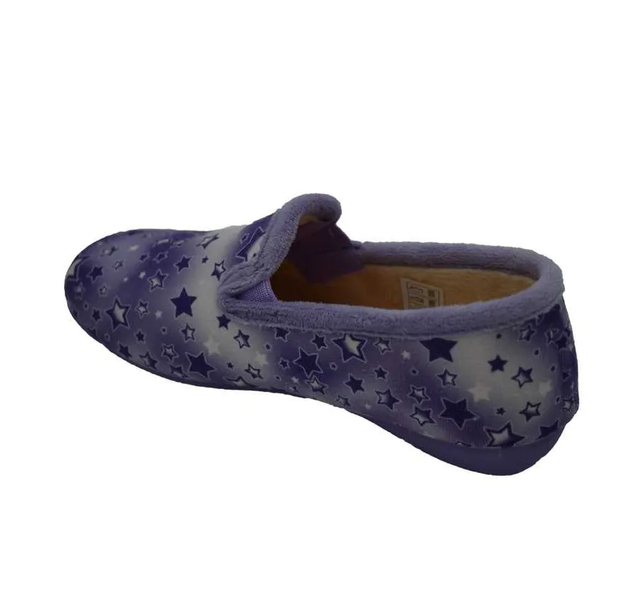 ZAPATILLA JAVER 3-99 DE CASA ELÁSTICOS LILA MUY CÓMODA PARA NIÑOS ESTAMPADO ESTRELLAS 27308